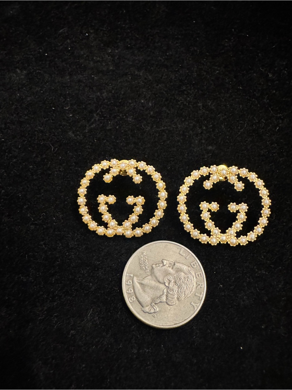 Gucci Gold Crystal Double-G Floral Circle Studs - Picture 5 of 6